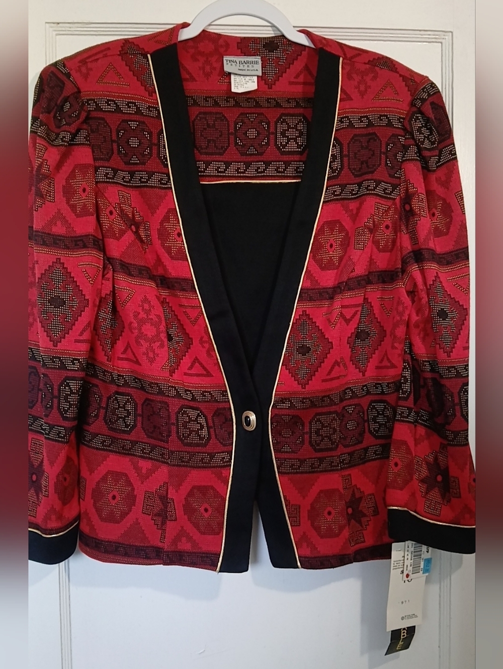 Vintage Tina Barrie Patterned Open-Front Blazer NWT